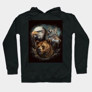 Wilderness Animals USA Retro Collage Hoodie